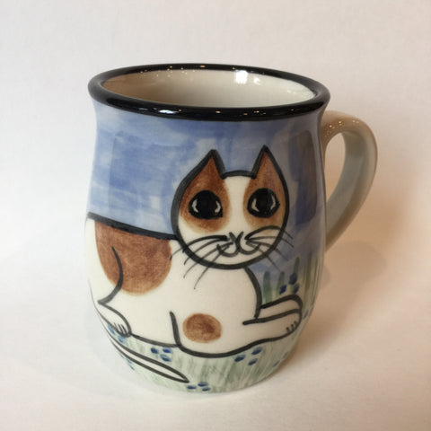 British Short Hair Cat White & Tan - Hand Painted Ceramic Coffee Mug
