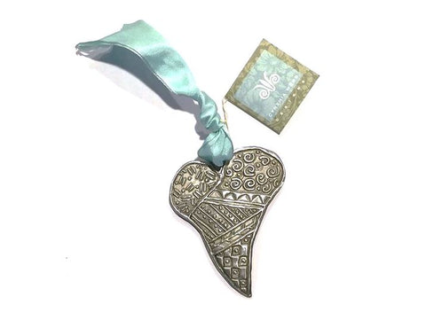 Folk Heart - Decorative Pewter Heart on Ribbon from Cynthia Webb