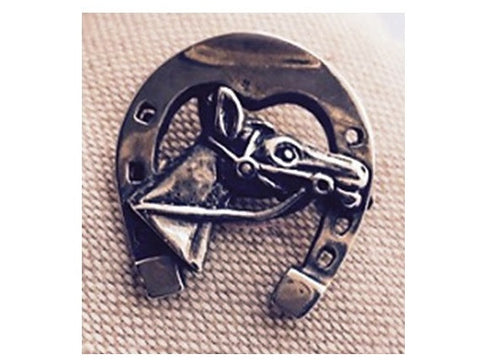 Silver Pin - Horse Head and Horse Shoe